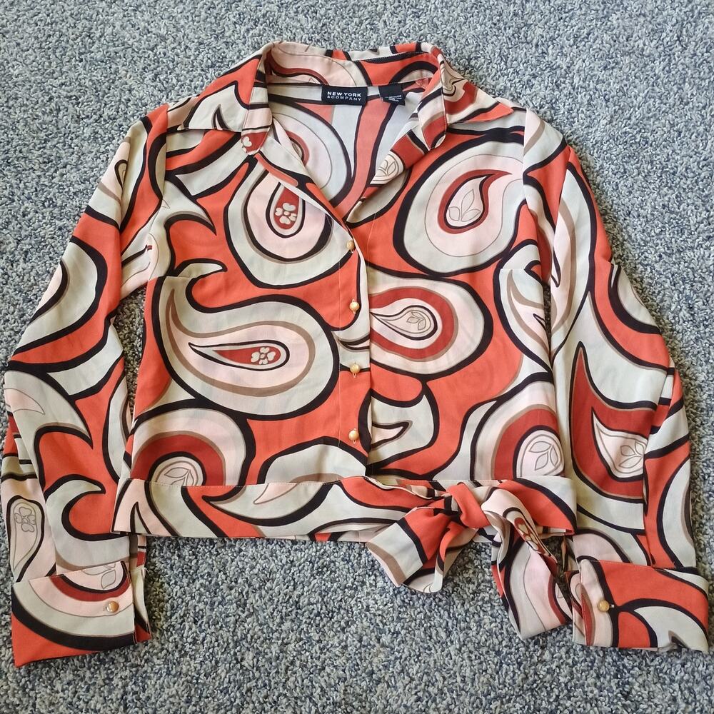 New York Company Vintage Y2K Paisley Groovy Hippie Belted Top Blouse Shirt Small